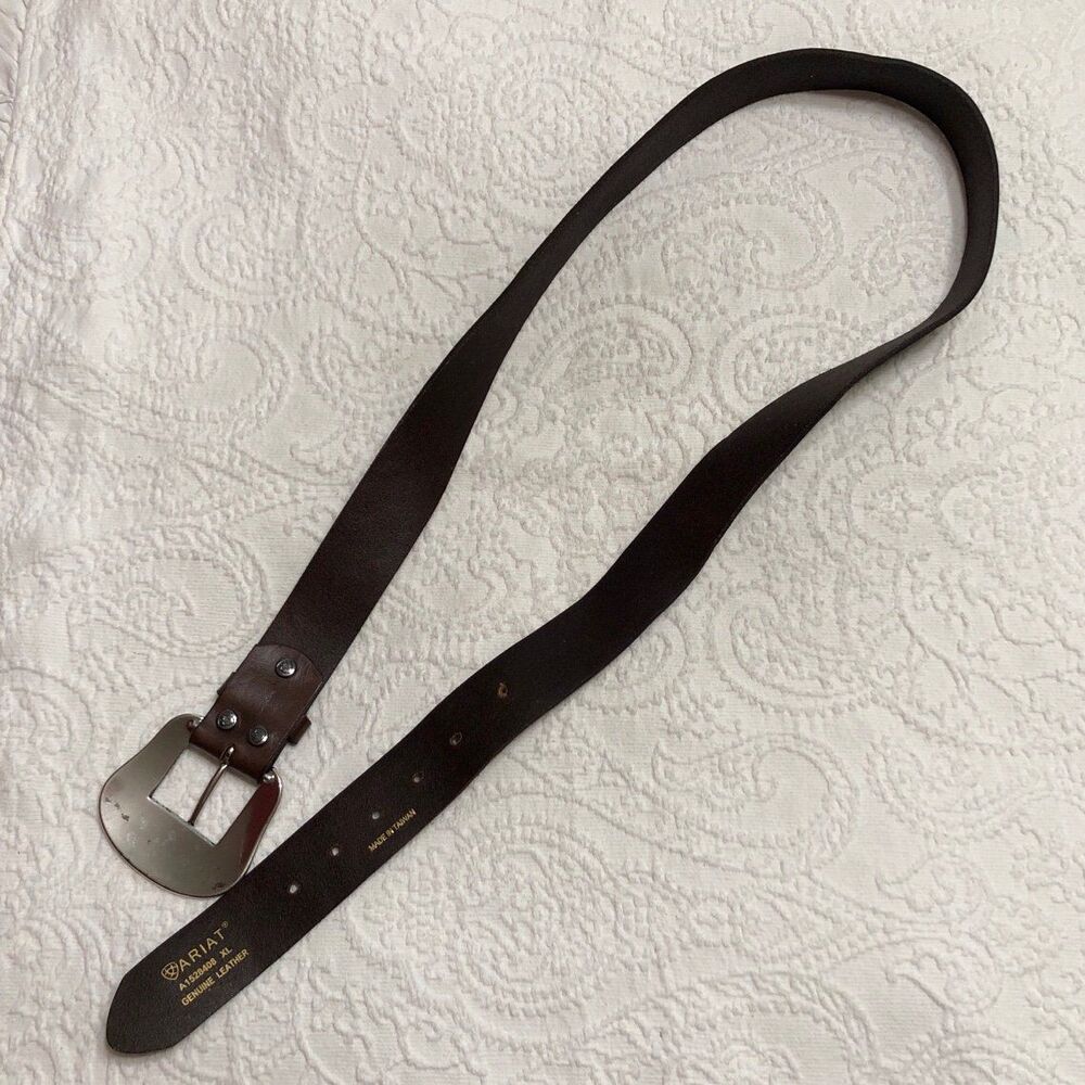 Ariat Western Belt Size XL Genuine Leather Brown/Turquoise/Silver Belt Buckle - Picture 5 of 7